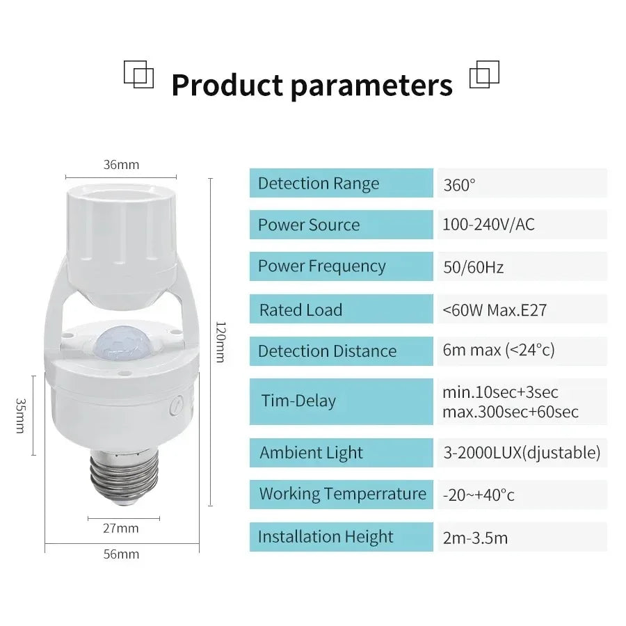 Surface-mounted Infrared Human Body Sensor Switch Lamp Holder Corridor E27 Screw lLamp Holder Auto On/Off Motion Light Socket