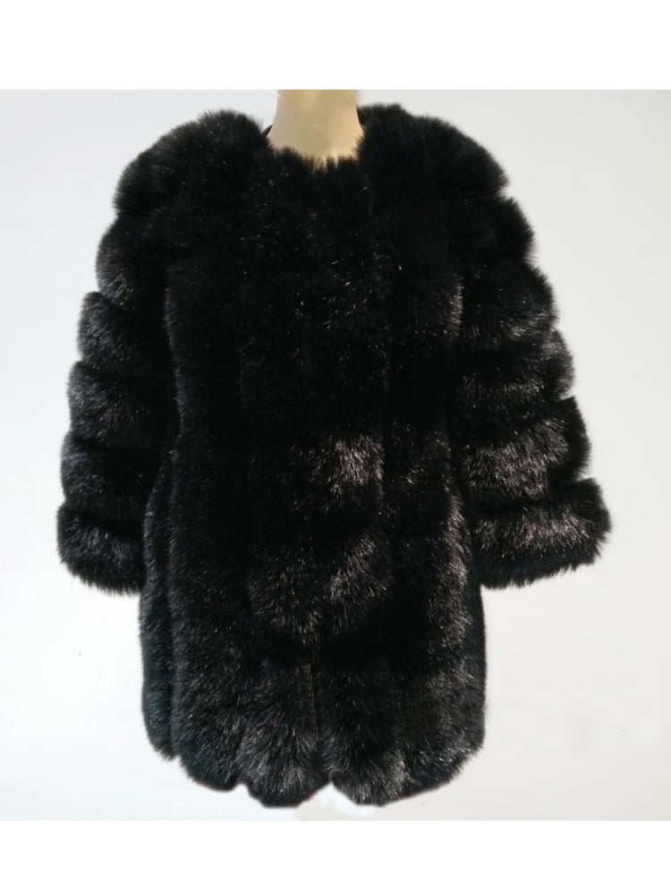 Luxury Faux Fox Fur Coat Slim Long Pink Red Blue Faux Fur Jacket Women