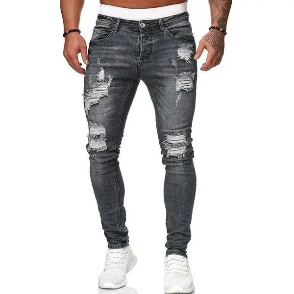 Men's Skinny Low Waist Ripped Jeans Men Denim Pants