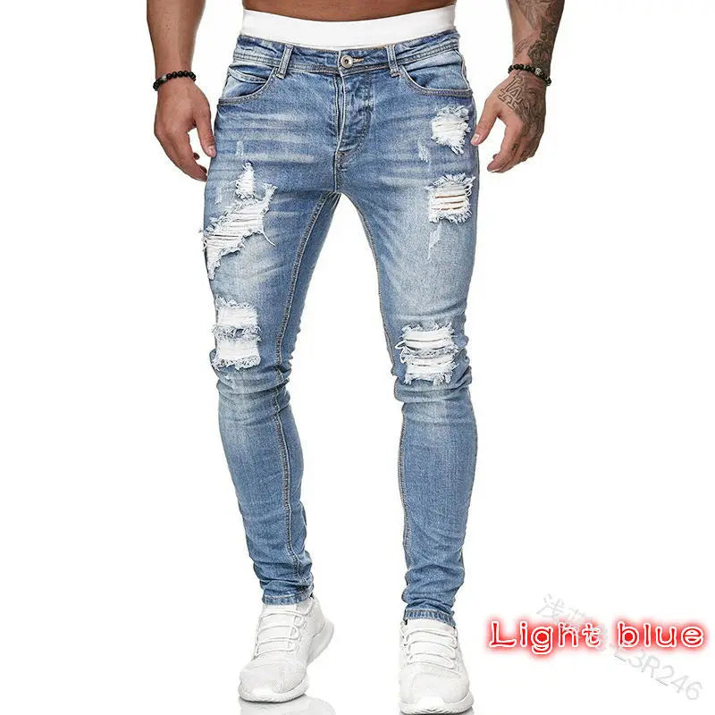 Men's Skinny Low Waist Ripped Jeans Men Denim Pants