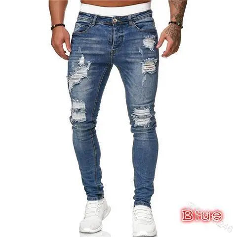 Men's Skinny Low Waist Ripped Jeans Men Denim Pants