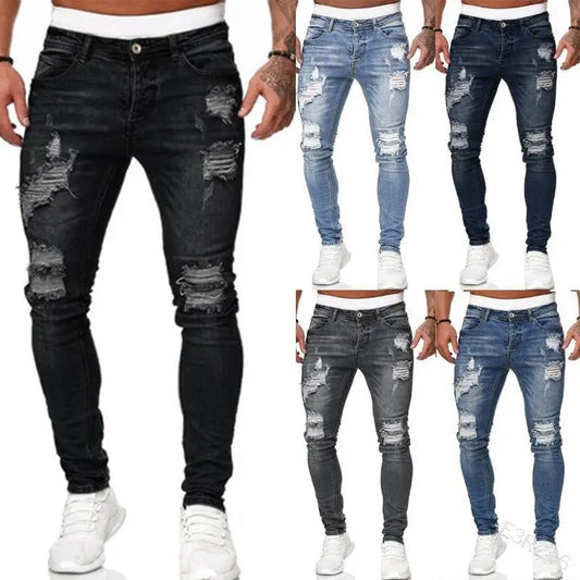 Men's Skinny Low Waist Ripped Jeans Men Denim Pants