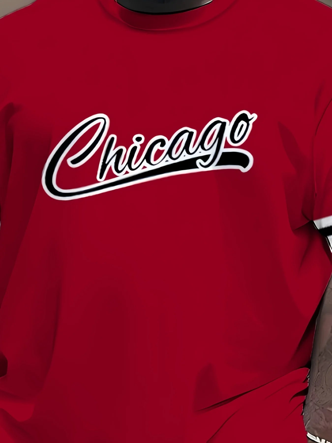 Men's Plus Casual Sports T-Shirt & Shorts Set, 3D Chicago Print, Crew