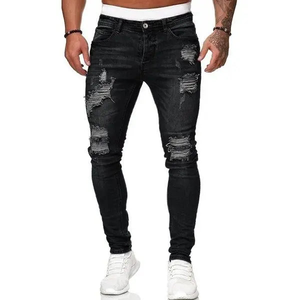 Men's Skinny Low Waist Ripped Jeans Men Denim Pants