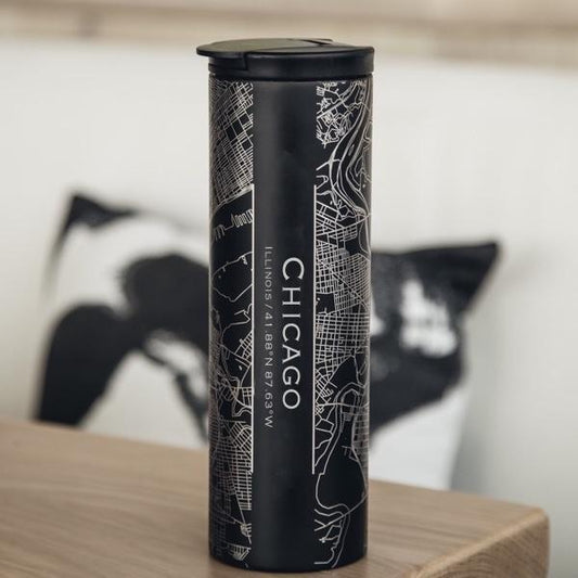 Chicago - Illinois Map Tumbler in Matte Black